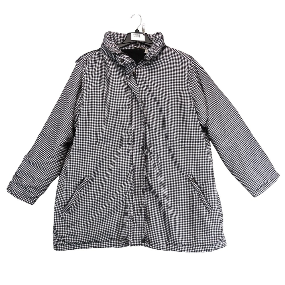 Easy Essentials Black White Gingham Puffer Jacket Womens Plus 2X Hooded Coat Y2K